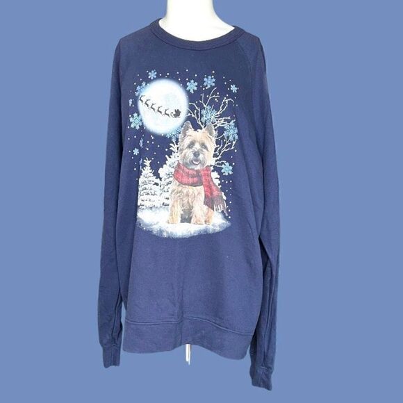 Delta Fleece size 2X dog winter scene print sweatshirt - Picture 1 of 9
